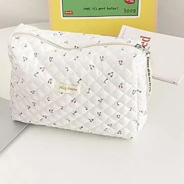 Juoxeepy Quilted Floral Cosmetic Pouch for Travel