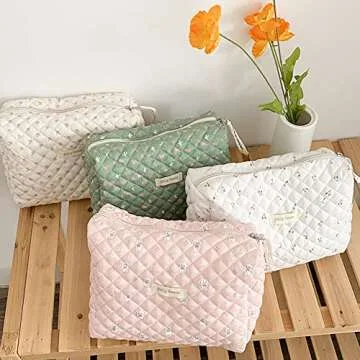 Juoxeepy Quilted Floral Cosmetic Pouch for Travel