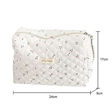 Juoxeepy Cotton Makeup Bag Large Travel Cosmetic Bag Quilted Cosmetic Pouch Coquette Aesthetic Floral Toiletry Bag