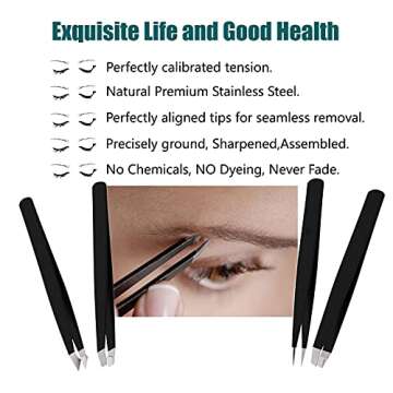 LUDOUPIER [4+1 Pieces] Tweezers Set with Travel Case, Great Precision Upgrade Professional Anti-rust...