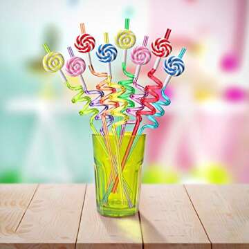 Candyland Party Supplies Drinking Plastic Straws Reusable 24 for Kids Sweet Candy Lollipop Birthday ...