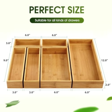 Bamboo Drawer Organizer Set for Kitchen and Office - 100% Durable