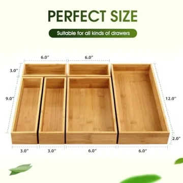 Bamboo Drawer Organizer Set for Kitchen and Office - 100% Durable