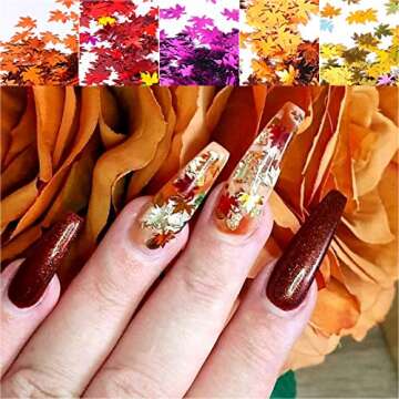 EBANKU 12 Colors 3D Fall Leaves Nail Art Glitter Sequins, Laser Sparkly Maple Leaf Nail Glitter Holo...