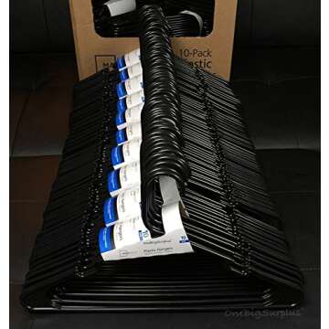 Lot 100 Mainstays Plastic Tubular Slotted Black Adult Clothing Clothes Hangers