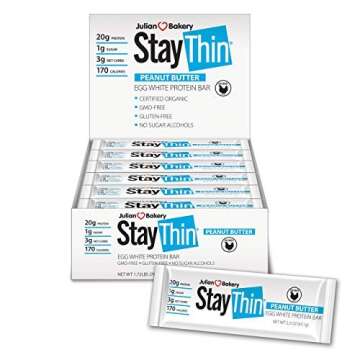Julian Bakery Stay Thin Protein Bar | Peanut Butter Egg White | Certified Organic | Egg White | 20g Protein | 3 Net Carbs | 10 Bars