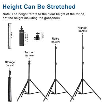 Cell Phone Tripod Stand, 20"- 80" Adjustable Tripod for iPhone Stand for Cameras with Gooseneck & Remote for Video Recording/Vlogging/Live Streaming/Photography Compatible with Most Mobile Phones