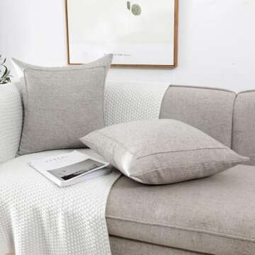 Jepeak Pack of 2 Burlap Linen Throw Pillow Covers 20x20 Inch Decorative Cushion Covers Modern Farmhouse Solid Pillowcases for Sofa Bed Couch Home Decor, Beige/Khaki Threads