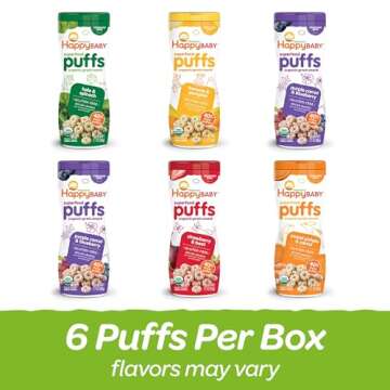 Happy Baby Organics Superfood Puffs, Variety Pack, 2.1 Ounce, Pack of 6 (Flavors may Vary)