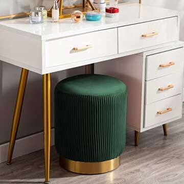 DUHOME Modern Round Velvet Ottoman Footrest Vanity Stool Dark Green