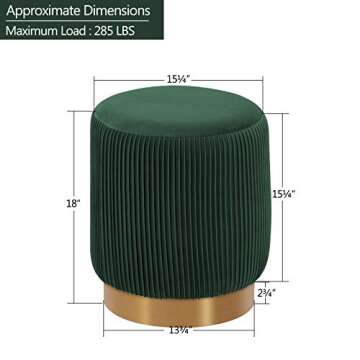 DUHOME Modern Round Velvet Ottoman Footrest Vanity Stool Dark Green