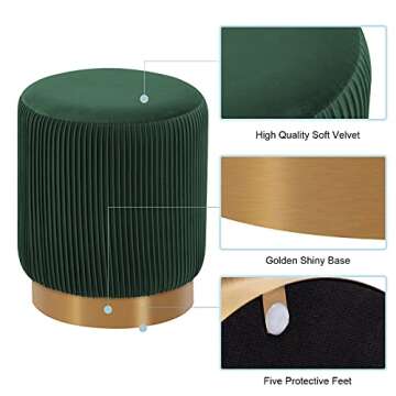 DUHOME Modern Round Velvet Ottoman Footrest Vanity Stool Dark Green