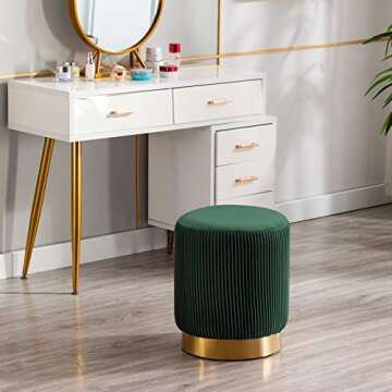 DUHOME Modern Round Velvet Ottoman Footrest Vanity Stool Dark Green