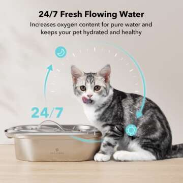 PETLIBRO Cat Water Fountain Stainless Steel, 68oz/2L Pet Water Fountain for Cats inside, Food-Grade Dog Water Fountain, Cat Water Dispenser with Adjustable Water Flow for Cats & Dogs