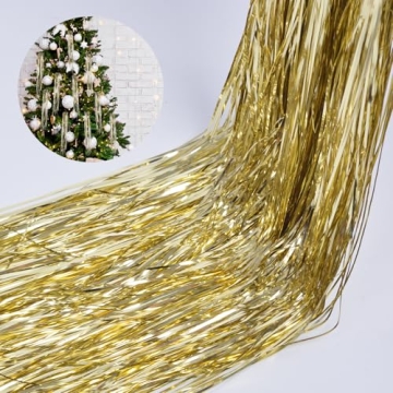 YUKL 4000 Strands Metallic Gold Tinsel Icicles for Festive Decor