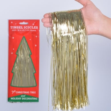 YUKL Gold Tinsel Icicles 4000 Strands 18 Inch Decor