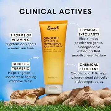 Sweet Chef Ginger + Vitamin C Powershot Polishing Mask - Brightening Face Mask for Dark Spots & Uneven Skin Tone + Maca, Rice Powders & AHA Face Exfoliant & Resurfacing Formula (3.4oz)