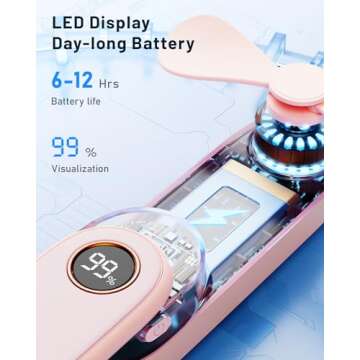 SWEETFULL Portable Handheld Mini Fan with LED Display, 2-in-1 Personal Foldable USB Rechargeable Hand Held Fan & Flashlight for Travel, Lash Eyelash, Cute Small Pocket Fan for Women, Girls