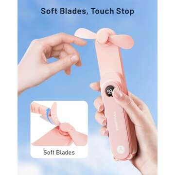 SWEETFULL Portable Handheld Mini Fan with LED Display, 2-in-1 Personal Foldable USB Rechargeable Hand Held Fan & Flashlight for Travel, Lash Eyelash, Cute Small Pocket Fan for Women, Girls