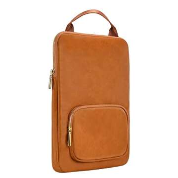 Comfyable Laptop Sleeve Bag 14 Inch Compatible for MacBook Pro 14 Inch 13 Inch, MacBook Air 13 in M2 M1 with Handle & Pocket - Faux Leather Computer Carry Briefcase-Brown