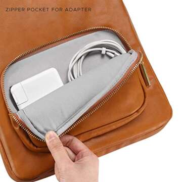 Comfyable Laptop Sleeve Bag 14 Inch Compatible for MacBook Pro 14 Inch 13 Inch, MacBook Air 13 in M2 M1 with Handle & Pocket - Faux Leather Computer Carry Briefcase-Brown