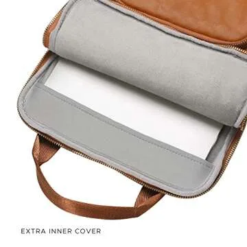 Comfyable Laptop Sleeve Bag 14 Inch Compatible for MacBook Pro 14 Inch 13 Inch, MacBook Air 13 in M2 M1 with Handle & Pocket - Faux Leather Computer Carry Briefcase-Brown