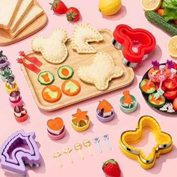 48Pcs Sandwich Cutter and Sealer Set for Kids, Decruster Sandwich Maker Holiday Cookie Cutters Fruit Vegetable Food Cutter Shapes for Boy & Girls Bento Lunch Box w/Mickey Mouse Dinosaur Unicorn Heart