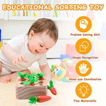 Montessori Toys for 1 Year Old, Carrots Harvest Wooden Baby Toys for 6-12 Months Educational Shape S...
