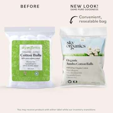 Sky Organics Organic Jumbo Cotton Balls for Sensitive Skin, 100% Pure Organic Cotton Sustainably Gro...