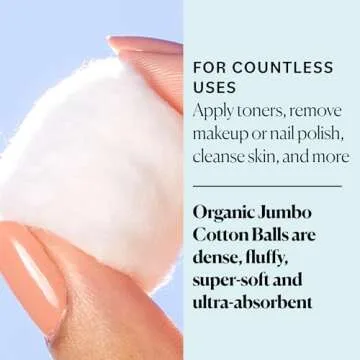 Sky Organics Organic Jumbo Cotton Balls for Sensitive Skin, 100% Pure Organic Cotton Sustainably Grown, Chlorine Free, Hypoallergenic, Ultra-Soft and Absorbant for Beauty&Personal Care, 300 ct