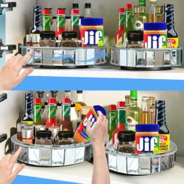 Wocred Round Rotary Tray,Super Gorgeous Kitchen Tray with Rotating Bearing,Jewelry Organizer Decorative Tray for Dresser,Coffee Table,Bedroom Ottoman(12”x12”x2.5”)