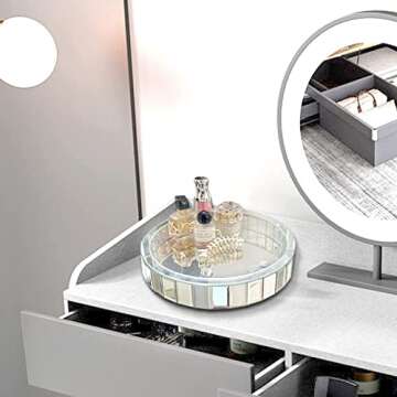 Wocred Round Rotary Tray,Super Gorgeous Kitchen Tray with Rotating Bearing,Jewelry Organizer Decorative Tray for Dresser,Coffee Table,Bedroom Ottoman(12”x12”x2.5”)