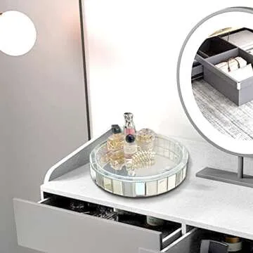 Wocred Round Rotary Tray,Super Gorgeous Kitchen Tray with Rotating Bearing,Jewelry Organizer Decorative Tray for Dresser,Coffee Table,Bedroom Ottoman(12”x12”x2.5”)