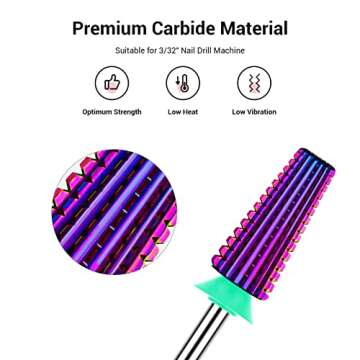 MelodySusie Professional 5 in 1 Nail Drill Bits, 3/32'' Carbide Tungsten Multi-function Bits, Suitab...