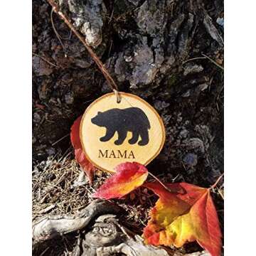 Mama Bear Christmas tree ornament made from NH Birch Tree wood slices.PERSONALIZE IT!