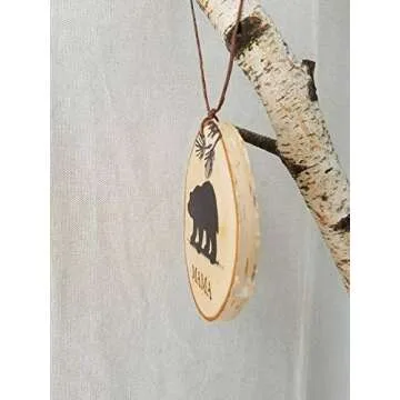 Mama Bear Christmas tree ornament made from NH Birch Tree wood slices.PERSONALIZE IT!