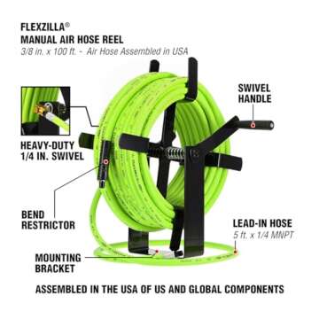 Flexzilla Manual Open Face Air Hose Reel - Durable & Lightweight, 3/8 in. x 100 ft.