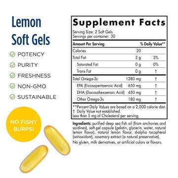 Nordic Naturals ProOmega, Lemon Flavor - 60 Soft Gels - 1280 mg Omega-3 - High Potency Fish Oil with...