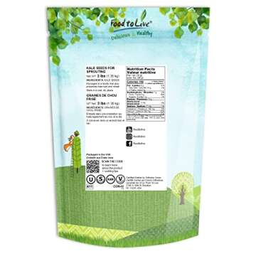 Food to Live Kale Seeds, 3 Pounds – Great for Sprouting and Planting, High Germination Rate, Non-I...
