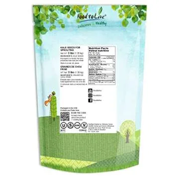 Food to Live Kale Seeds, 3 Pounds – Great for Sprouting and Planting, High Germination Rate, Non-I...