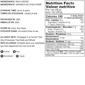 Food to Live Kale Seeds, 3 Pounds – Great for Sprouting and Planting, High Germination Rate, Non-Irradiated, Kosher, Vegan, Bulk, Grow Amazing Sprout, Microgreens and Plants for Salads, Sirtfood