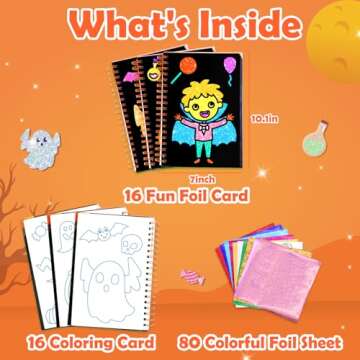 pigipigi Art Craft Activity for Kids: Fun Foil Halloween DIY Toy Kit, No Mess Creative Travel Supply Set, Idea Birthday Gift Christmas Halloween for Girl Boy Children 3 4 5 6 7 8 9 Year Old