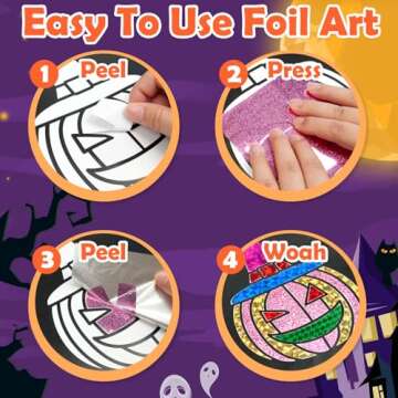 pigipigi Art Craft Activity for Kids: Fun Foil Halloween DIY Toy Kit, No Mess Creative Travel Supply Set, Idea Birthday Gift Christmas Halloween for Girl Boy Children 3 4 5 6 7 8 9 Year Old