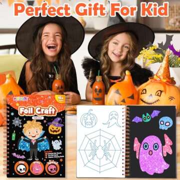 pigipigi Art Craft Activity for Kids: Fun Foil Halloween DIY Toy Kit, No Mess Creative Travel Supply Set, Idea Birthday Gift Christmas Halloween for Girl Boy Children 3 4 5 6 7 8 9 Year Old
