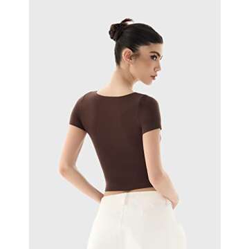 PUMIEY T Shirt for Women Short Sleeve Slim Fit Tops Scoop Neck Sexy Tee Women Clothing Tiramisu Small