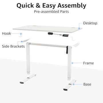 MOUNTUP Height Adjustable Electric Standing Desk Whole-Piece, 48 x 24 Inches Quick Assembly Sit Stand Desk, Stand Up Desk with Memory Controller, Ergonomic Desk, White