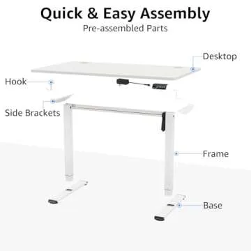 MOUNTUP Height Adjustable Electric Standing Desk Whole-Piece, 48 x 24 Inches Quick Assembly Sit Stand Desk, Stand Up Desk with Memory Controller, Ergonomic Desk, White