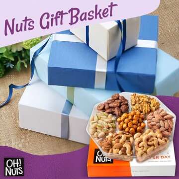 Nuts Gift Basket 7 Variety Roasted Salted Nuts Holiday Gift Basket - 1.8 LB Prime Gourmet Assortment Nuts Tray, Gift Ideas for Birthday, Anniversary, Corporate for Men and Women by Oh Nuts