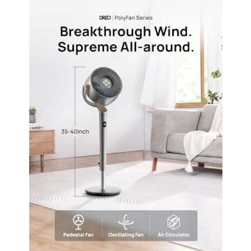 Dreo Standing Fan, 120°+120°Omni-directional Oscillating Fan For Bedroom, 80 ft Circulator With Re...
