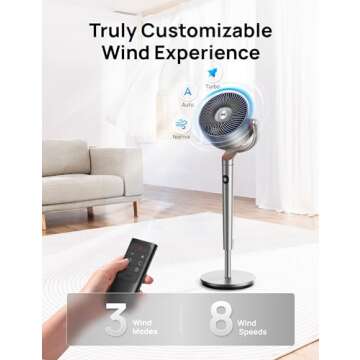 Dreo Standing Fan, 120°+120°Omni-directional Oscillating Fan For Bedroom, 80 ft Circulator With Remote, DC Motor Quiet Pedestal Fans, Adjustable Height, 8 Speeds, 3 Modes, 8H Timer, Home, PolyFan 502